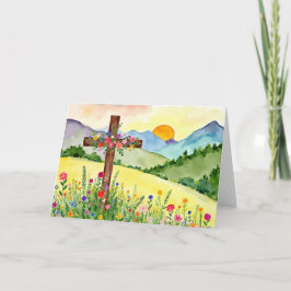 Watercolor Wildflower Mountain Cross 2 Easter Feiertagskarte