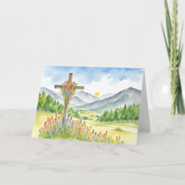 Watercolor Wildflower Mountain Cross 4 Easter Feiertagskarte