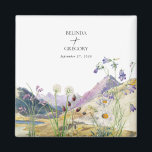 Watercolor Wildflower Mountain Wedding Favor Magnet<br><div class="desc">A beautiful watercolor wildflower and mountain wedding design. A unique design that uses watercolor wildflower botanicals and a watercolor mountain landscape in the background. A modern wild floral design with lakeside mountains and rivers. An elegant wedding magnet favor design with modern elements. Matching wedding invitations and other stationery items are...</div>