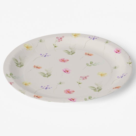 Watercolor Wildflower pattern baby shower Pappteller (Schrägansicht)