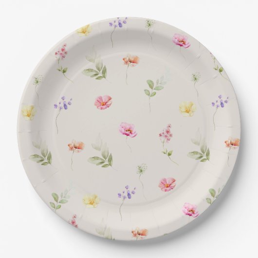 Watercolor Wildflower pattern baby shower Pappteller (Vorderseite)