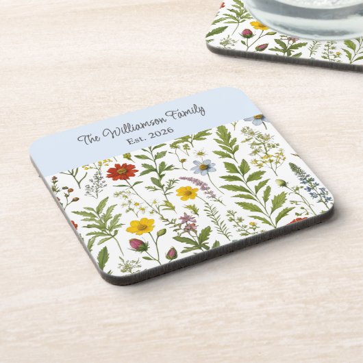 Watercolor Wildflower Rustic Floral Personalized Getränkeuntersetzer (Linke Seite)