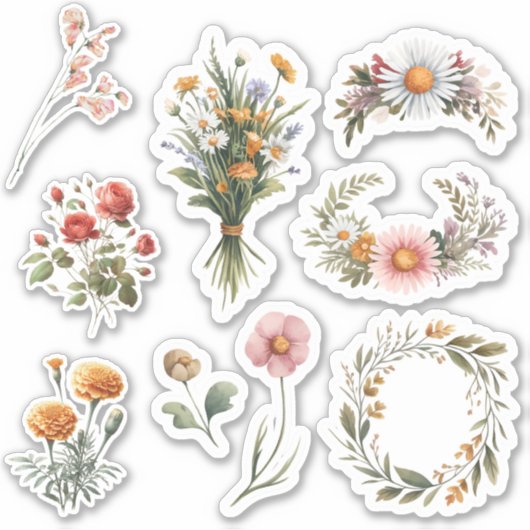 Watercolor Wildflower Scrapbook Sticker Sheet  (Vorderseite)