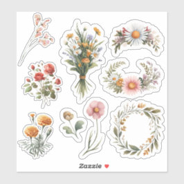 Watercolor Wildflower Scrapbook Sticker Sheet 