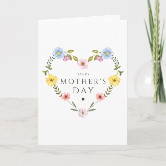 Watercolor Wildflower Shaped Heart Mother's Day Karte (Vorderseite)