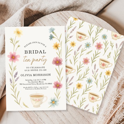 Watercolor Wildflower Tea Floral Bridal Shower Einladung