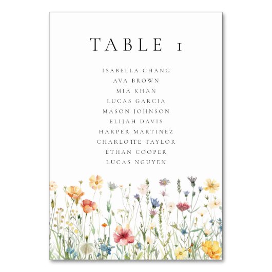 Watercolor Wildflower Wedding  Table Number Tischnummer (Vorderseite)