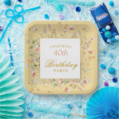 Watercolor Wildflowers 40th Yellow Birthday Pappteller (Party)