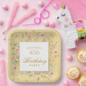 Watercolor Wildflowers 40th Yellow Birthday Pappteller (Party)