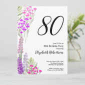 Watercolor Wildflowers 80th Birthday Invitation Einladung (Stehend Vorderseite)