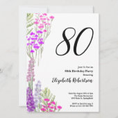 Watercolor Wildflowers 80th Birthday Invitation Einladung (Vorderseite)