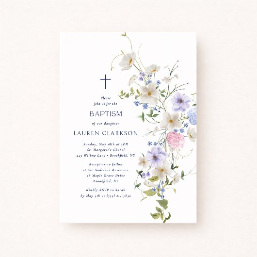Watercolor Wildflowers Baptism Invitation Einladung