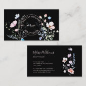 Watercolor Wildflowers Black Mauve Visitenkarte (Vorne/Hinten)
