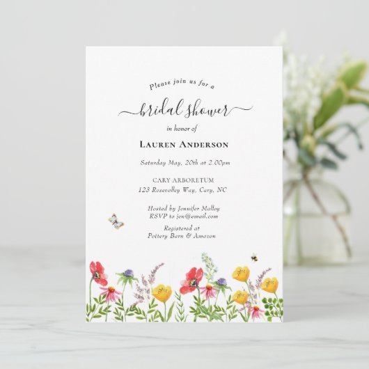 Watercolor wildflowers Bridal shower invitation Ankündigung (Stehend Vorderseite)