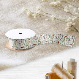 Watercolor Wildflowers Colorful Rustic Patterned Satinband