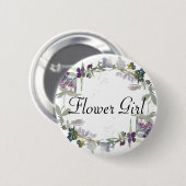 Watercolor Wildflowers Lavender Flower Girl Button (Vorne & Hinten)