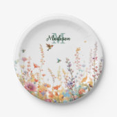 Watercolor Wildflowers Monogram Personalized Name Pappteller (Vorderseite)