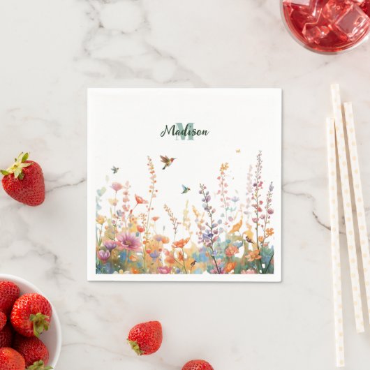Watercolor Wildflowers Monogram Personalized Name Serviette (Beispiel)