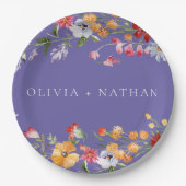 Watercolor Wildflowers Purple Wedding Pappteller (Vorderseite)
