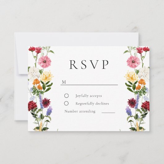 Watercolor Wildflowers Spring Summer Wedding RSVP Karte (Vorderseite)
