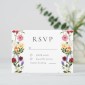 Watercolor Wildflowers Spring Summer Wedding RSVP Karte (Stehend Vorderseite)