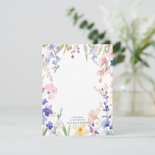 Watercolor Wildflowers Stationery Note Card Einladung (Stehend Vorderseite)