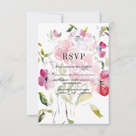 Watercolor Wildflowers Weddinge RSVP Card Karte (Vorderseite)