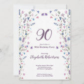 Watercolor Wildflowers Women's 90th Birthday  Einladung (Vorderseite)