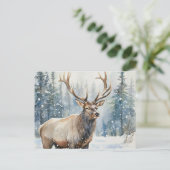 Watercolor Wildlife Elk in Winter  Postkarte (Stehend Vorderseite)