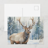 Watercolor Wildlife Elk in Winter  Postkarte (Vorne/Hinten)