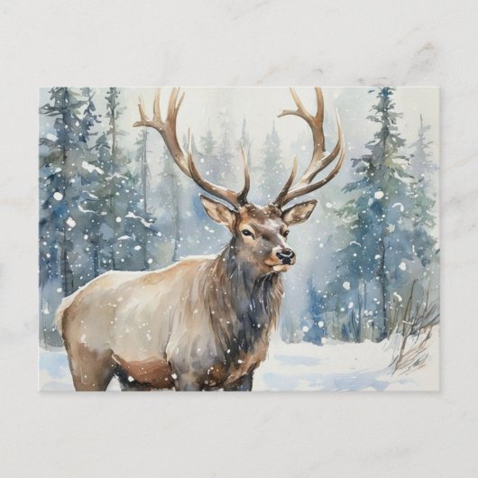 Watercolor Wildlife Elk in Winter  Postkarte (Vorderseite)