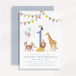 Watercolor-Wildtiere-Erster-Geburtstag Einladung