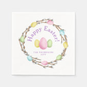 Watercolor Willow Wreath Pastel Happy Easter Serviette (Vorderseite)