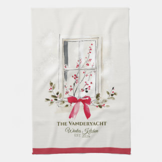 Watercolor Window & Berry Christmas Geschirrtuch