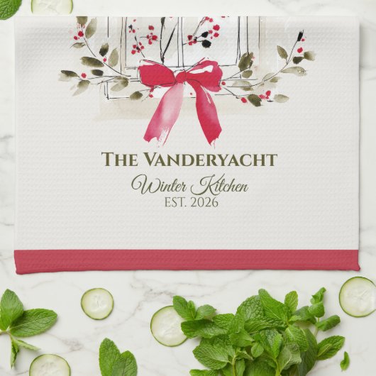 Watercolor Window & Berry Personalized Geschirrtuch (Gefaltet)