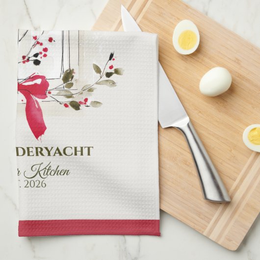 Watercolor Window & Berry Personalized Geschirrtuch (Viertel Falte)