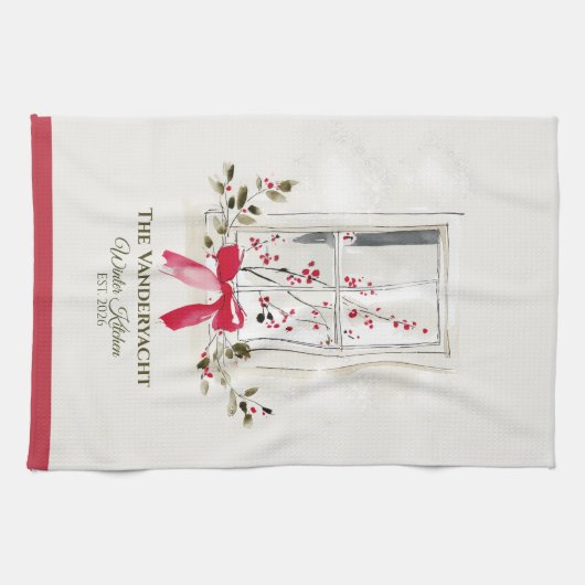 Watercolor Window & Berry Personalized Geschirrtuch (Horizontal)
