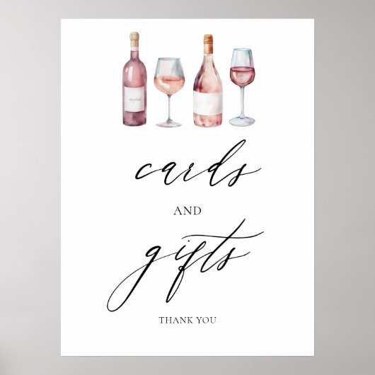 Watercolor Wine Bridal Shower Cards & Games Poster (Vorne)