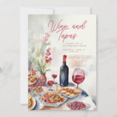 Watercolor Wine & Tapas Party Einladung (Vorderseite)