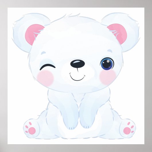 Watercolor Winking Baby Polar Bear Poster (Vorne)