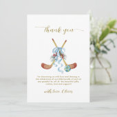 Watercolor Winter All Star Bow Hockey Baby Shower  Dankeskarte (Stehend Vorderseite)