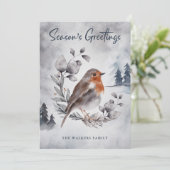 Watercolor Winter American Robin Holiday Card (Stehend Vorderseite)