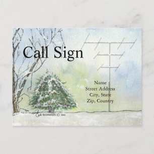 Watercolor Winter Antenna Ham Radio QSL Karte