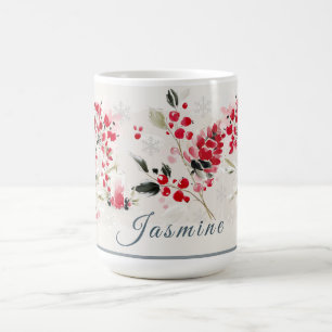 Watercolor Winter-Beeren-Personalisiert Kaffeetasse