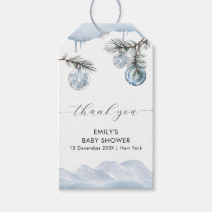 Watercolor-Winter-Berg-Schneeflocken-Baby-Party Geschenkanhänger