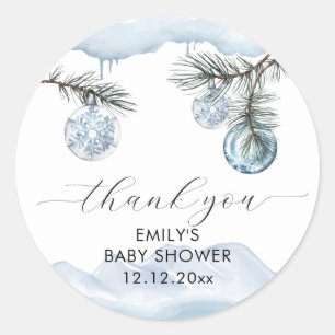 Watercolor-Winter-Berg-Schneeflocken-Baby-Party Runder Aufkleber