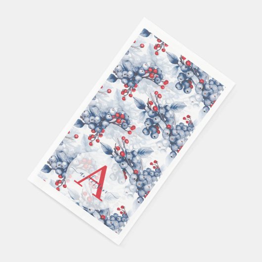 Watercolor Winter Berries Mit Monogramm Weihnachte Serviette (Ecke)