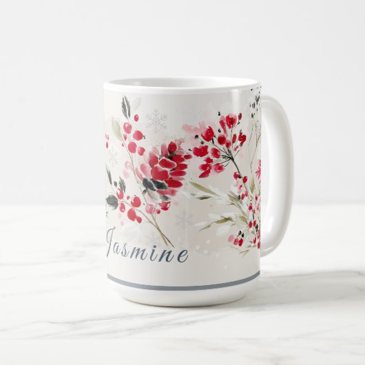 Watercolor Winter Berry Personalized Kaffeetasse (VorderseiteRechts)
