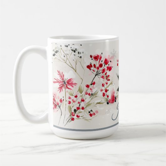 Watercolor Winter Berry Personalized Kaffeetasse (Links)