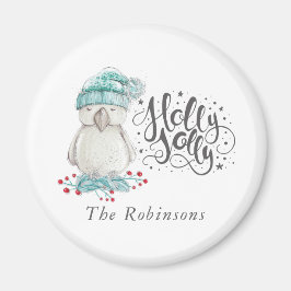 Watercolor Winter Bird Holly Jolly Weihnachten Magnet